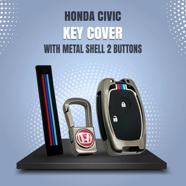 Honda Civic Key Cover With Metal Shell 2 Buttons - Model 2006-2012