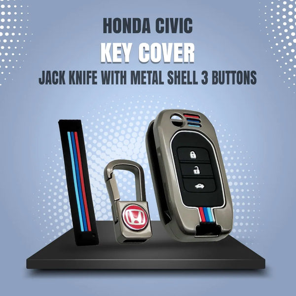 Honda Civic Key Cover Jack Knife With Metal Shell 3 Buttons - Model 2014-2016