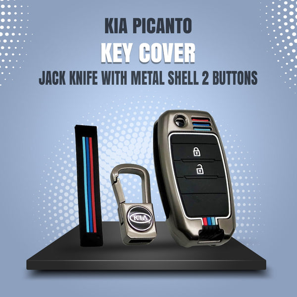 Kia Picanto Metal Key Shell Case Cover Jack Knife With 2 Buttons