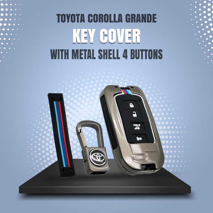 Toyota Corolla Grande Key Cover With Metal Shell 4 Buttons - Model 2021-2022