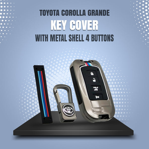 Toyota Corolla Grande Metal Key Shell Case Cover With 4 Buttons
