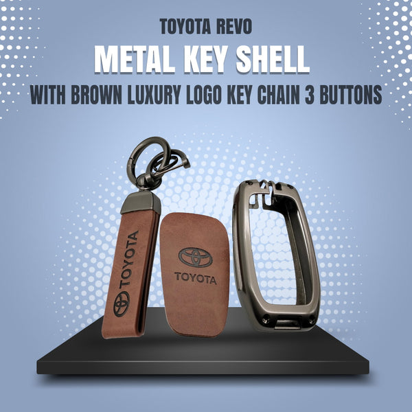 Toyota Revo/Fortuner Metal Key Shell with Brown Luxury Logo Key Chain