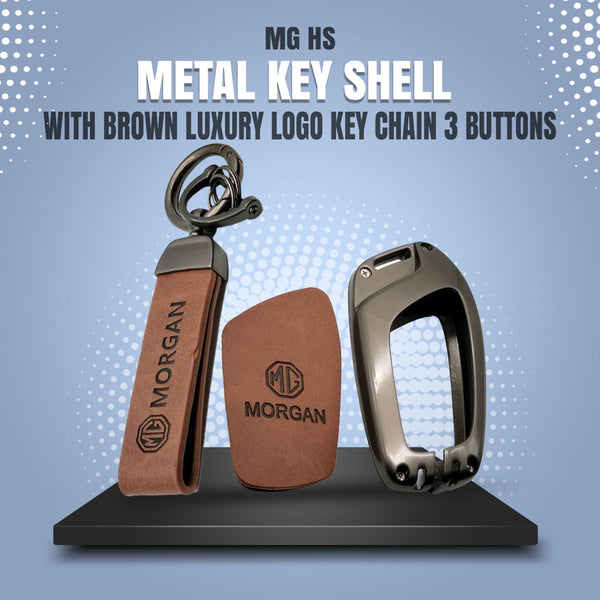 MG HS Metal Key Shell with Brown Luxury Logo Key Chain 3 Buttons