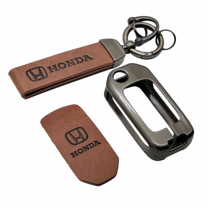 Honda Civic Metal Key Shell With Brown Luxury Logo Key Chain Jack Knife 2014-2015