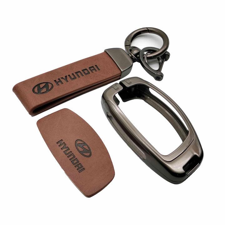 Hyundai Elantra Metal Key Shell With Brown Luxury Logo Key Chain