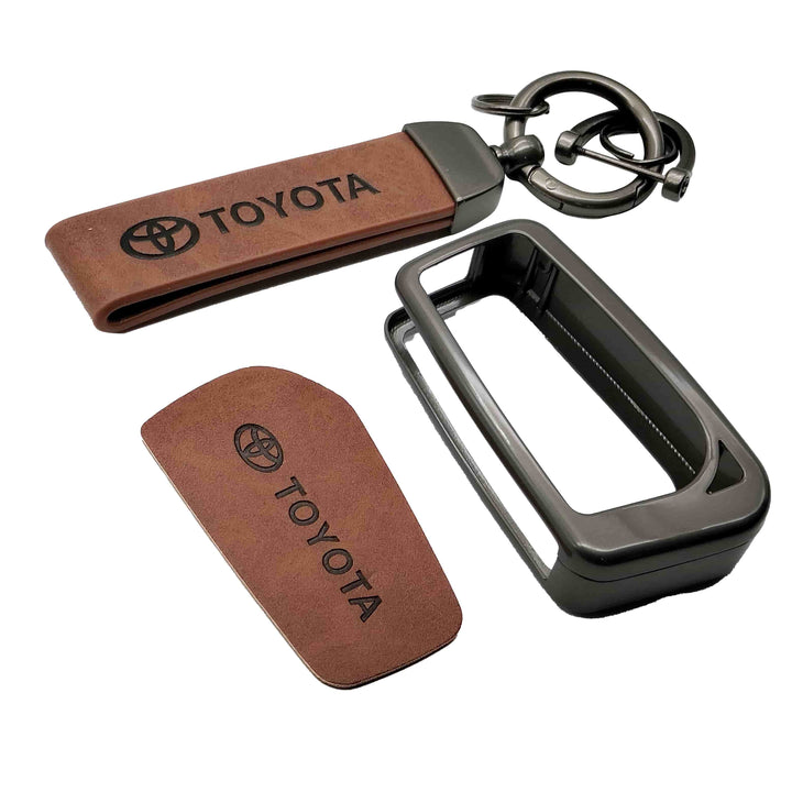 Toyota Corolla Jack Knife Metal Key Shell with Brown Luxury Logo Key Chain - Model 2015-2016