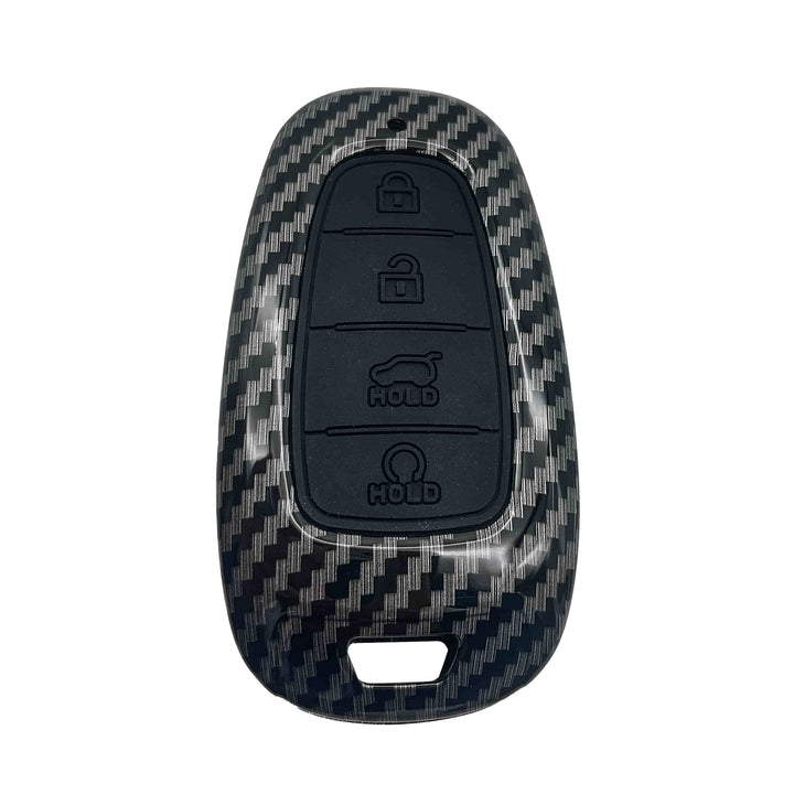 Hyundai Sonata Plastic Protection Key Cover Carbon Fiber With Black PVC 4 Buttons - Model 2021-2024