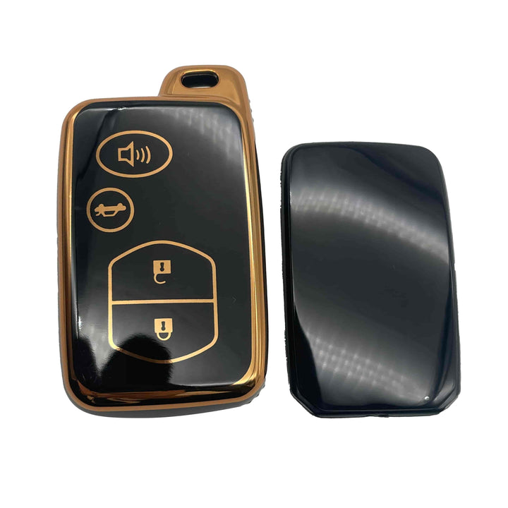 Toyota Prado / LC200 TPU Plastic Protection Key Cover Black With Golden 4 Buttons - Model 2009 - 2021