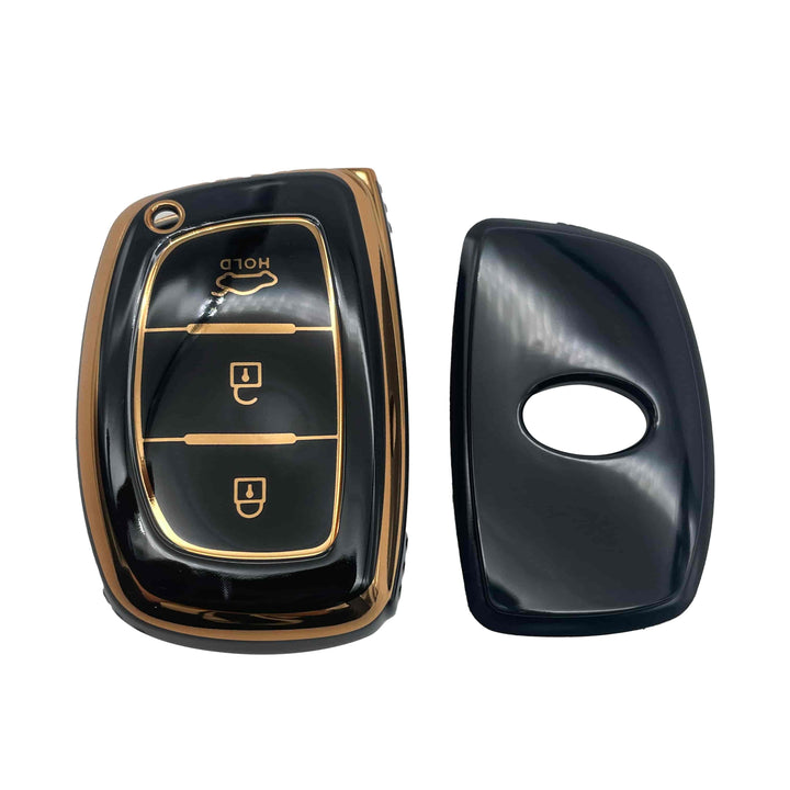 Hyundai Tucson TPU Plastic Protection Key Cover Black With Golden 3 Buttons - Model 2020-2024