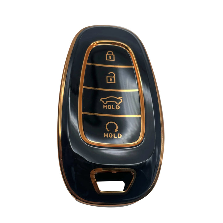 Hyundai Sonata TPU Plastic Protection Key Cover Black With Golden 4 Buttons - Model 2021-2024