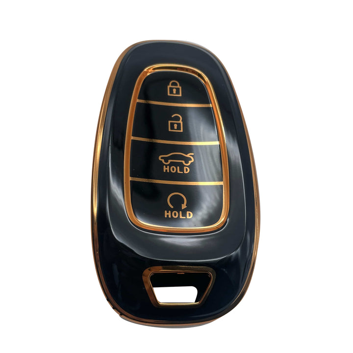Hyundai Sonata TPU Plastic Protection Key Cover Black With Golden 4 Buttons - Model 2021-2024