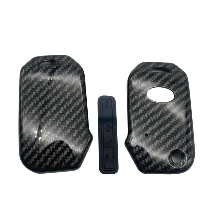 KIA Alpha Jack Knife Plastic Protection Key Cover Carbon Fiber With Black PVC 4 Buttons - Model 2019 -2021