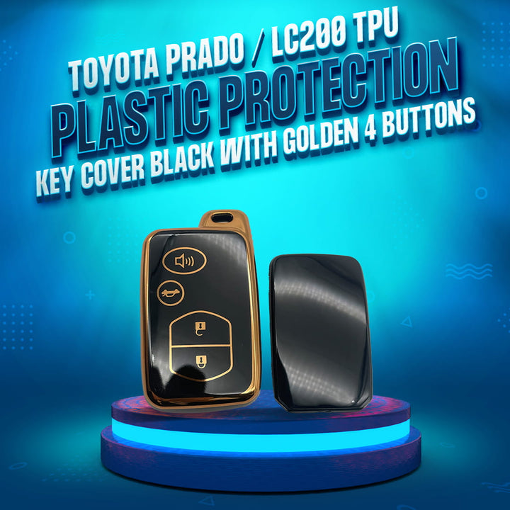 Toyota Prado / LC200 TPU Plastic Protection Key Cover Black With Golden 4 Buttons - Model 2009 - 2021