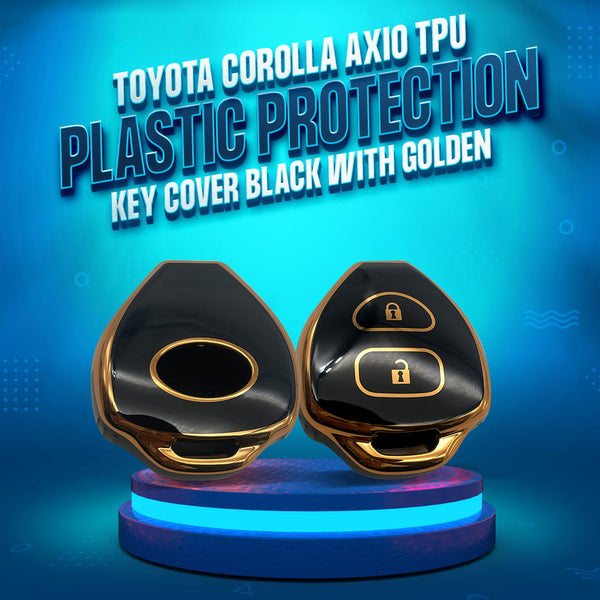 Toyota Corolla Axio TPU Plastic Protection Key Cover Black With Golden 2 Buttons - Model 2006-2012