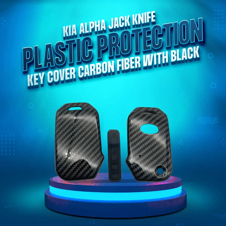 KIA Alpha Jack Knife Plastic Protection Key Cover Carbon Fiber With Black PVC 4 Buttons - Model 2019 -2021