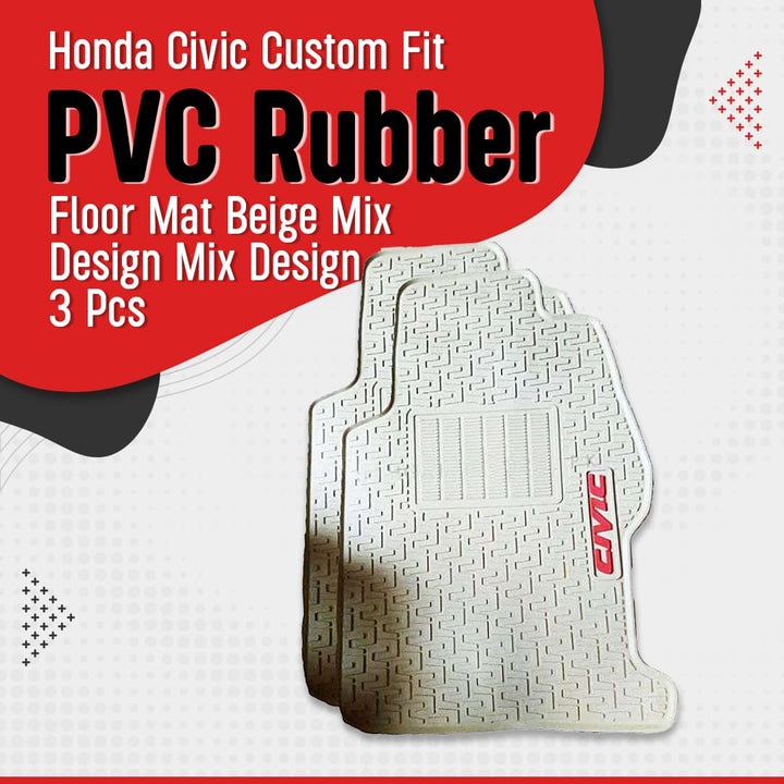 Honda Civic Custom Fit PVC Rubber Floor Mat Beige Mix Design Mix Design 3 Pcs - Model 2012-2016