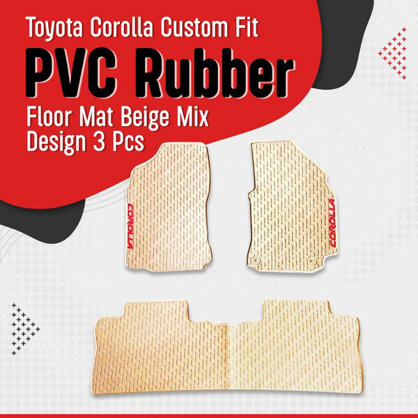 Toyota Corolla Custom Fit PVC Rubber Floor Mat Beige Mix Design 3 Pcs - Model 2012-2014