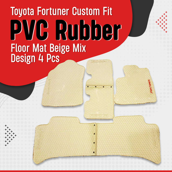 Toyota Fortuner Custom Fit PVC Rubber Floor Mat Beige Mix Design 4 Pcs - Model 2016-2021