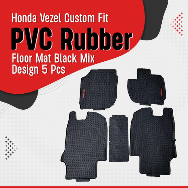 Honda Vezel Custom Fit PVC Rubber Floor Mat Black Mix Design 5 Pcs - Model 2013-2021