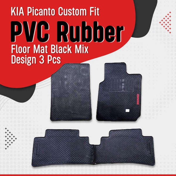 KIA Picanto Custom Fit PVC Rubber Floor Mat Black Mix Design 3 Pcs - Model 2019-2024