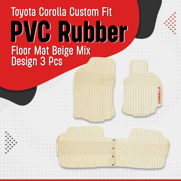 Toyota Corolla Custom Fit PVC Rubber Floor Mat Beige Mix Design 3 Pcs - Model 2017-2020