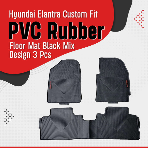 Hyundai Elantra Custom Fit PVC Rubber Floor Mat Black Mix Design 3 Pcs - Model 2020-2024