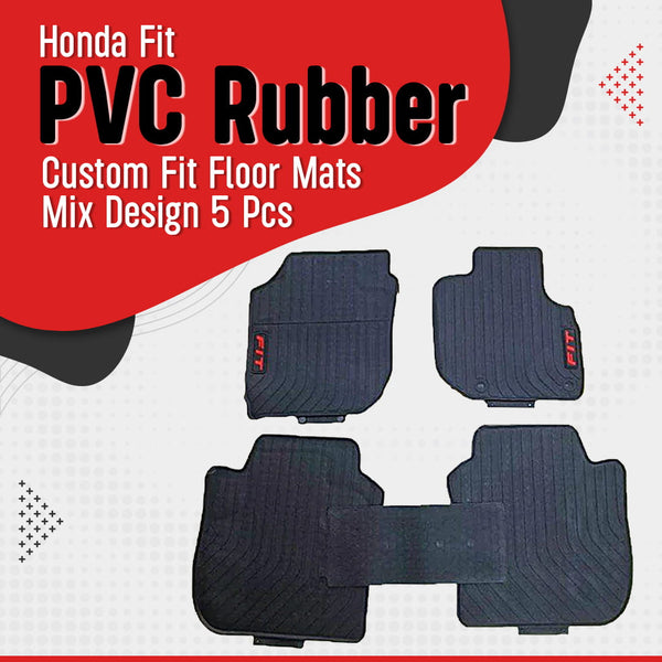 Honda Fit PVC Rubber Custom Fit Floor Mats Mix Design 5 Pcs - Model 2013-2018
