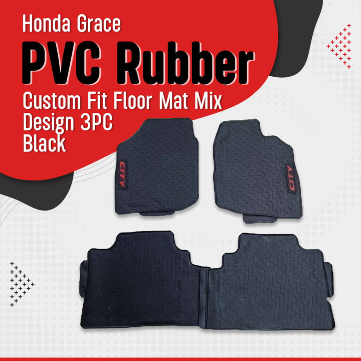 Honda Grace PVC Rubber Custom Fit Floor Mat Mix Design 3PC Black - Model 2012-2018