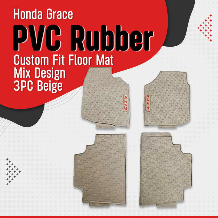 Honda Grace PVC Rubber Custom Fit Floor Mat Mix Design 3PC Beige - Model 2012-2018