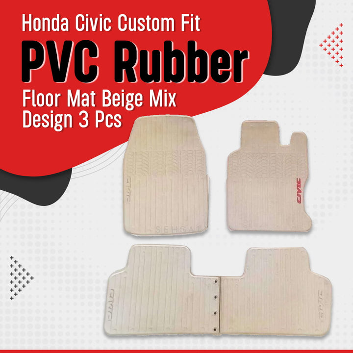 Honda Civic Custom Fit PVC Rubber Floor Mat Beige Mix Design 3 Pcs - Model 2006-2012