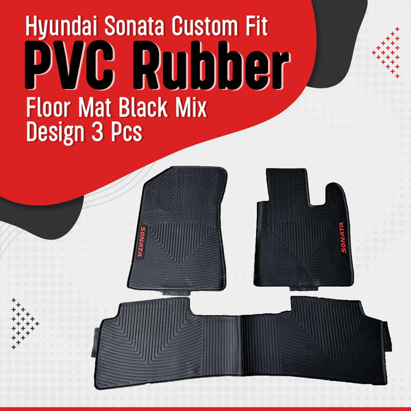 Hyundai Sonata Custom Fit PVC Rubber Floor Mat Black Mix Design 3 Pcs - Model 2021-2024