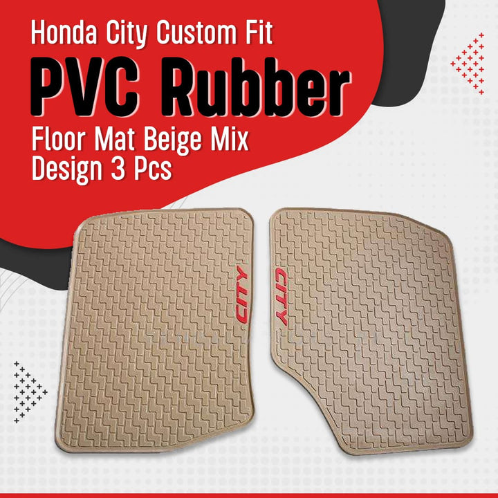 Honda City Custom Fit PVC Rubber Floor Mat Beige Mix Design 3 Pcs - Model 2008-2021