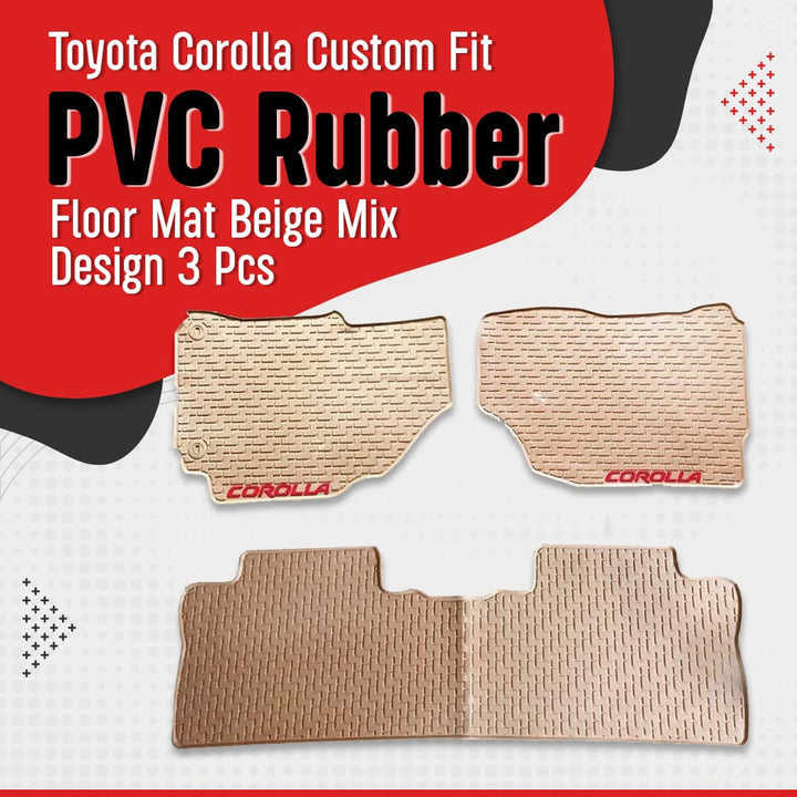 Toyota Corolla Custom Fit PVC Rubber Floor Mat Beige Mix Design 3 Pcs - Model 2014-2017