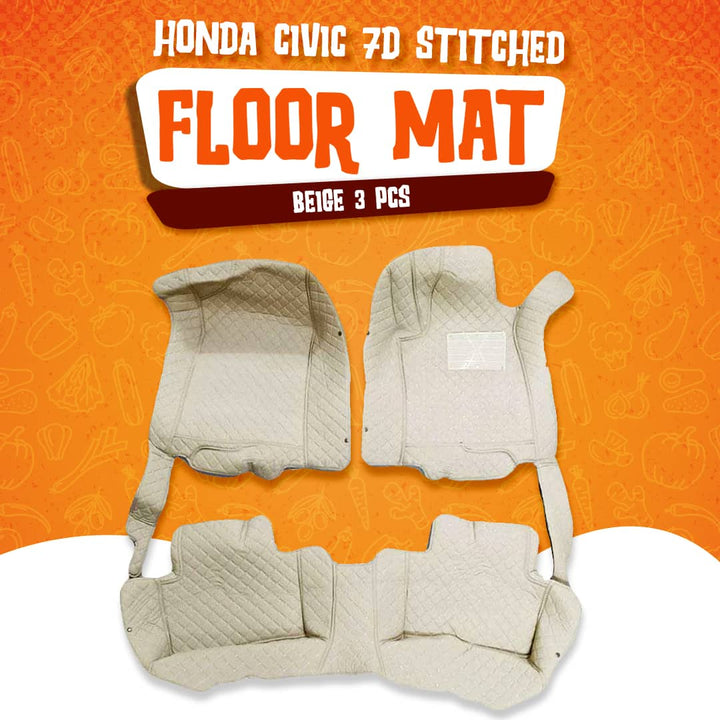 Honda Civic 7D Stitched Floor Mat Beige 3 Pcs - Model 2016-2023