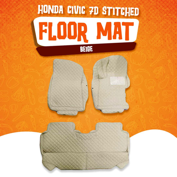 Honda Civic 7D Stitched Floor Mat Beige - Model 2012-2016