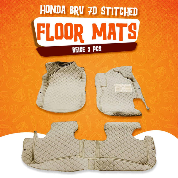 Honda BRV 7D Stitched Floor Mat Beige 3 Pcs - Model 2017-2021