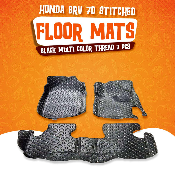 Honda BRV 7D Stitched Floor Mat Black Multi Color Thread 3 Pcs- Model 2017-2021