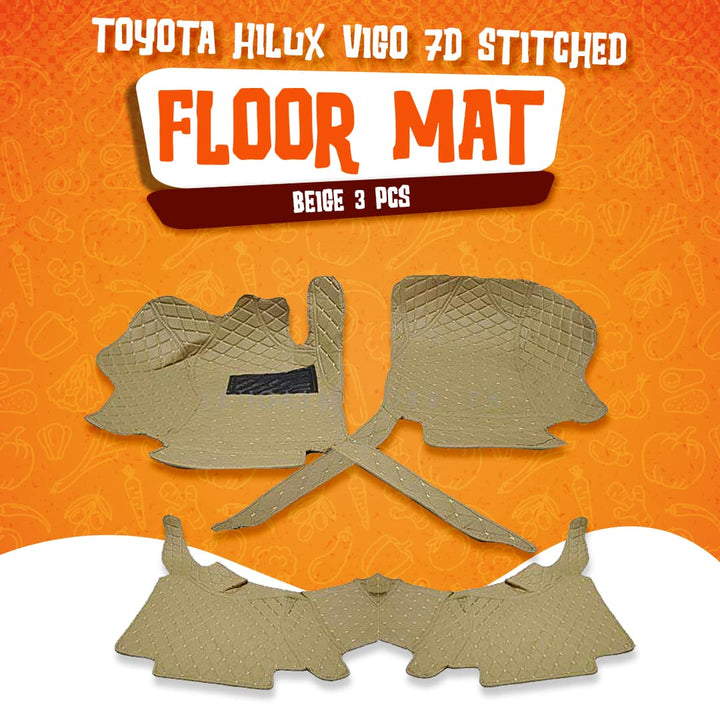 Toyota Hilux Vigo 7D Stitched Floor Mat Beige 3 Pcs - Model 2005-2016