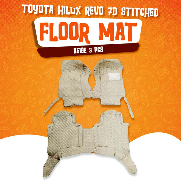 Toyota Hilux Revo/Rocco 7D Floor Mats - Beige - 3 Pcs Set - Model 2016-2025