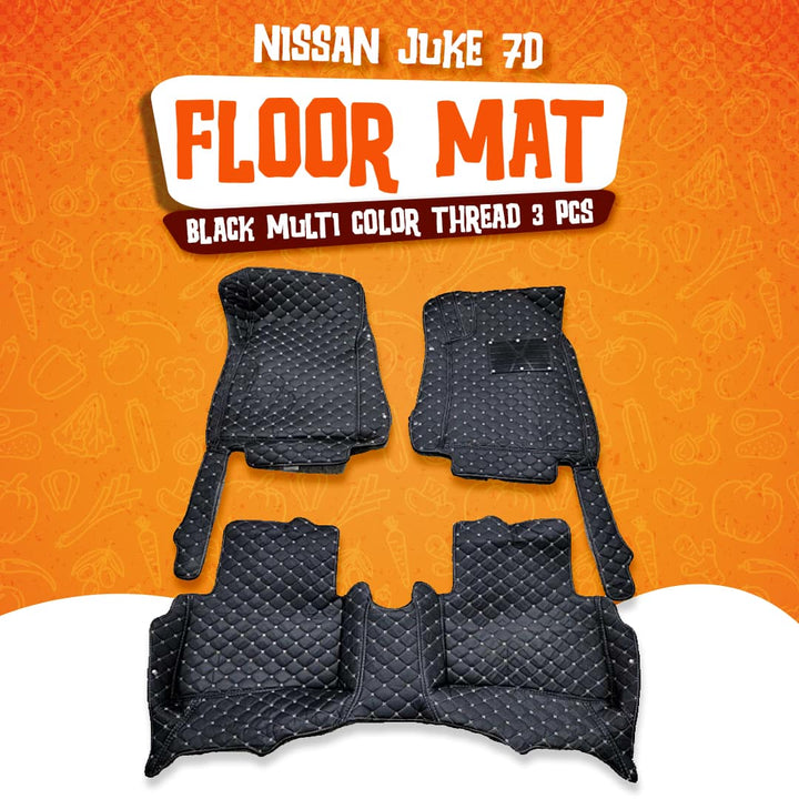 Nissan Juke 7D Floor Mats Black Multi Color Thread 3 Pcs - Model 2010-2018