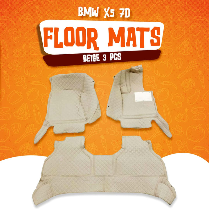 BMW X5 7D Floor Mats Beige 3 Pcs - Model 2013-2018