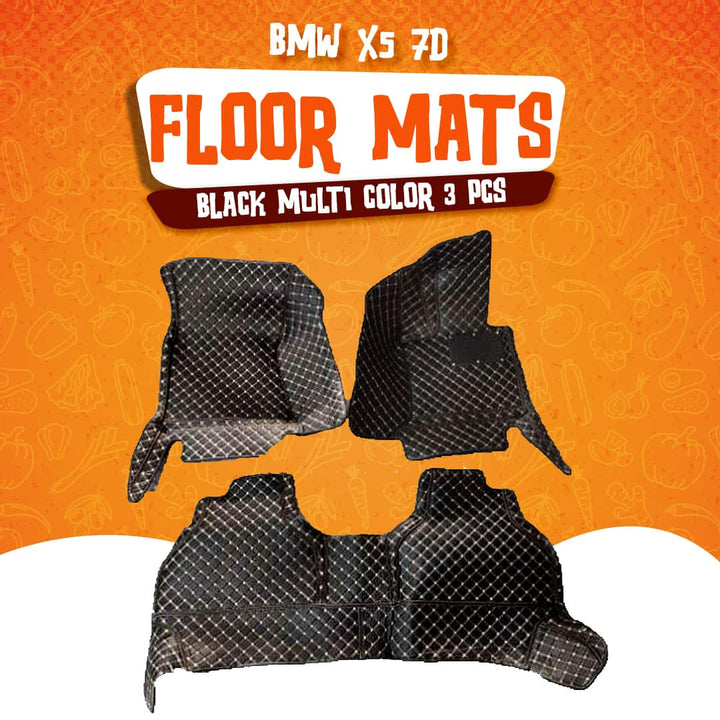 BMW X5 7D Floor Mats Black Multi Color Thread 3 Pcs - Model 2013-2018