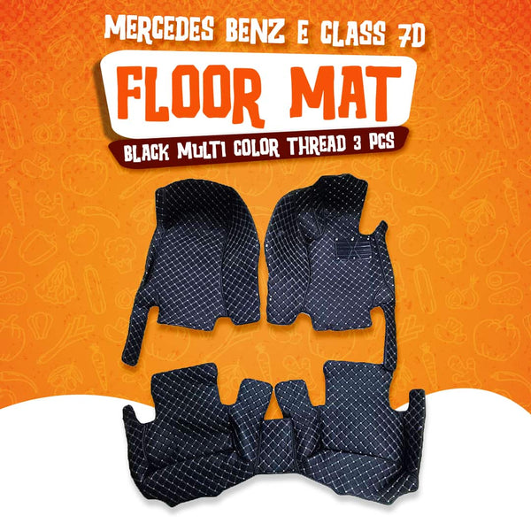 Mercedes Benz E Class 7D Floor Mats Black Multi Color Thread 3 Pcs - Model 2016-2018