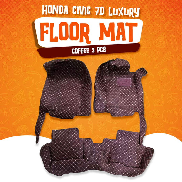 Honda Civic 7D Luxury Floor Mats Coffee 3 Pcs - Model 2016-2022