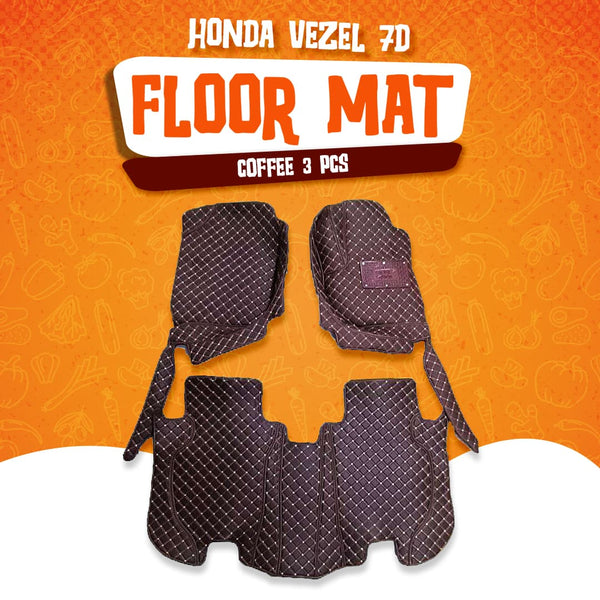 Honda Vezel 7D Floor Mats - Coffee - 3 Pcs Set - Model 2013-2021