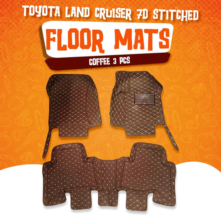 Toyota Land Cruiser 7D Stitched Floor Mat Coffee 3 Pcs - Model 2015-2021