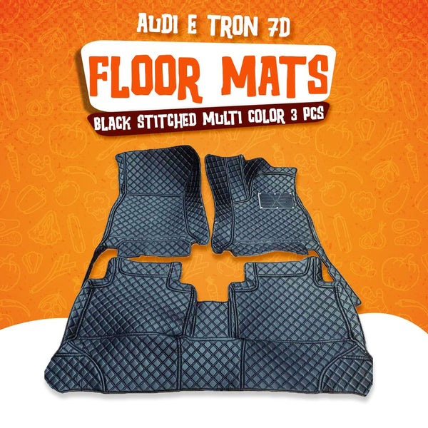 Audi E Tron 7D Floor Mats - Black - 3 Pcs Set- Model 2020-2025