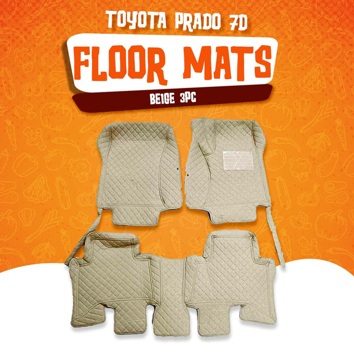 Toyota Prado 7D Floor Mats Beige 3PC - Model 2009-2021