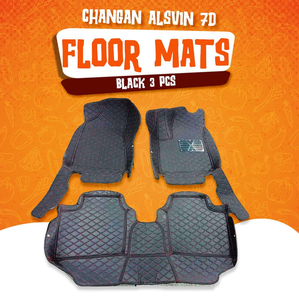 Changan Alsvin 7D Floor Mats Mix Thread Black 3 Pcs - Model 2021-2024