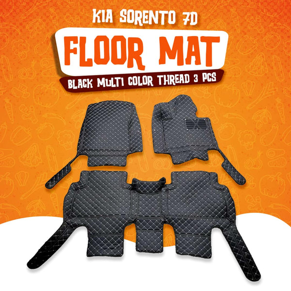 KIA Sorento 7D Floor Mats - Black - 3 Pcs Set - Model 2021-2025